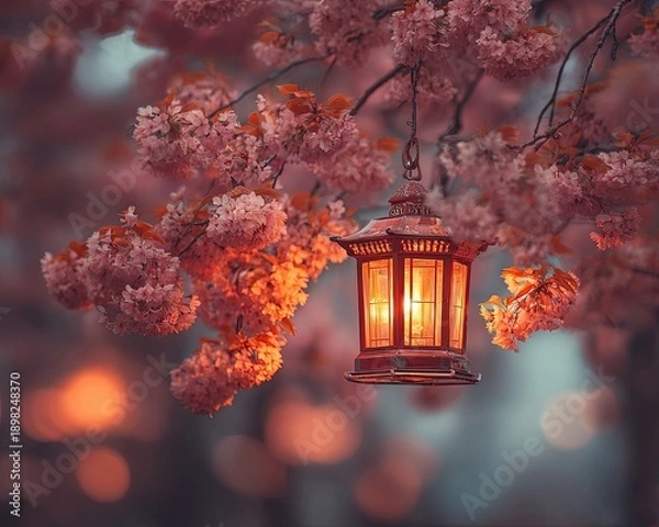 Obraz Pink Blossoms and Warm Lantern Light