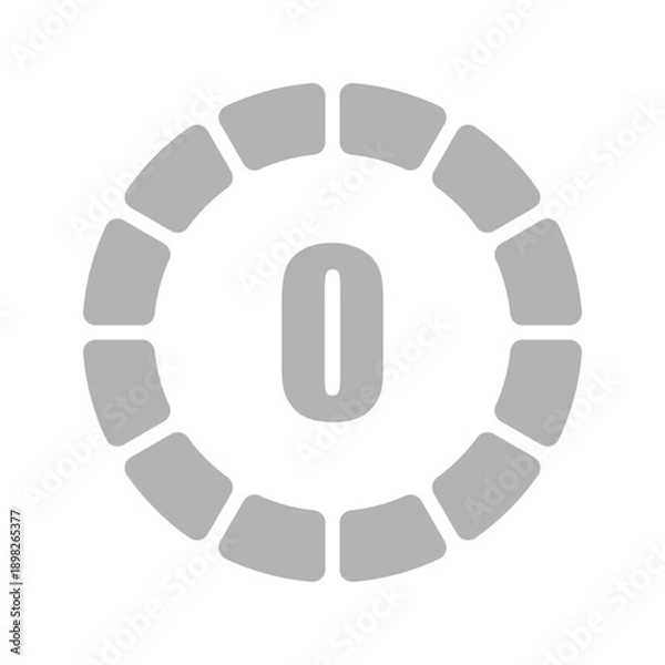 Obraz Circular graphic with a central digit '0' enclosed by segmented radial bars, symbolizing completion or zero value
