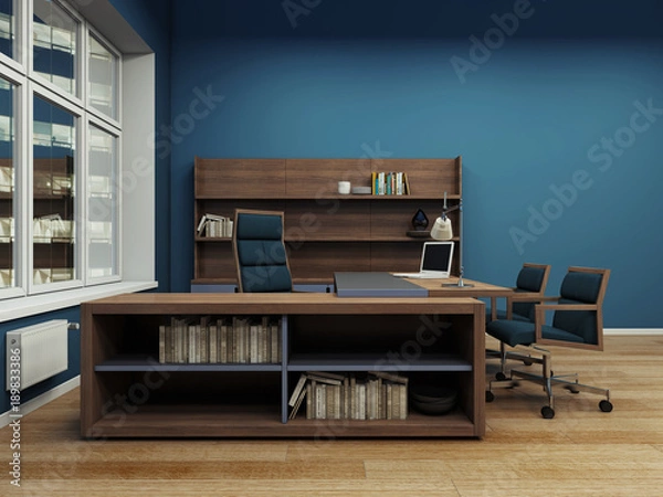 Fototapeta Интерьер офиса кабинет руководителя ночной вид