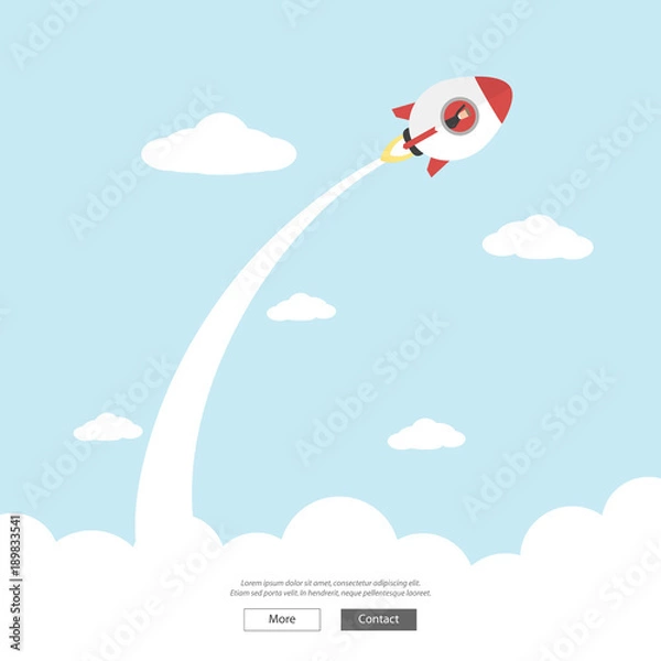 Fototapeta Rocket launch with businessman inside. Business concept of success, start up and motivation, vector illustration.