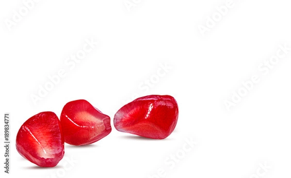 Fototapeta Fresh pomegranate seeds isolated on white background with clipping path
