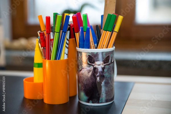 Obraz colored pencils table