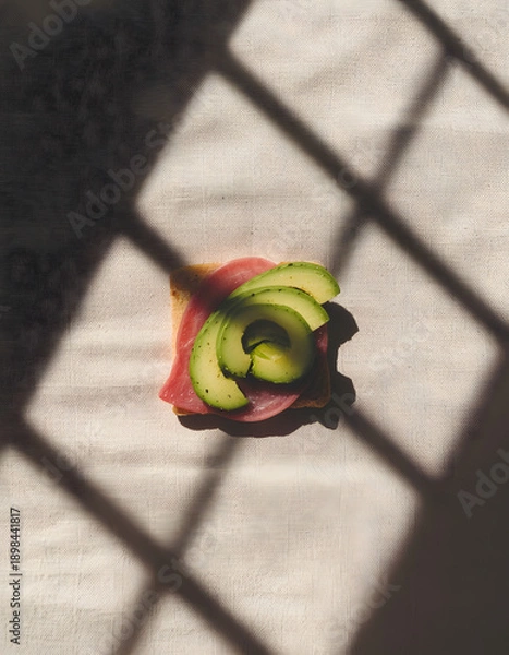 Obraz Crispbread with avocado flat lay