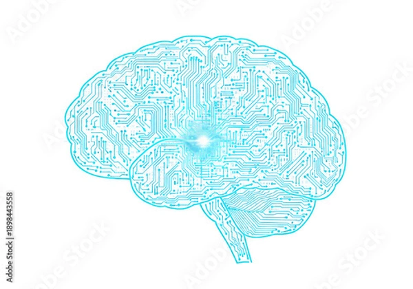 Obraz Artificial intelligence brain circuitry illustration isolated on transparent background