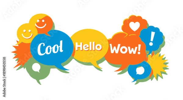 Obraz colorful speech bubbles with cool hello wow text