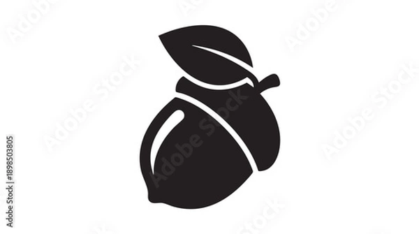 Obraz Black Acorn with Leaf Icon Vector