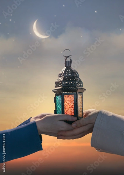 Obraz Ornamental Arabic lantern with burning candle