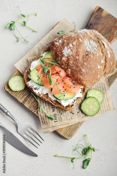 Obraz Rye bread sandwich with salted salmon,