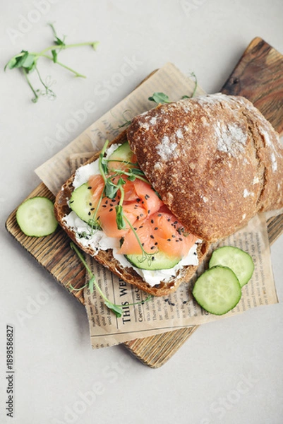 Obraz Rye bread sandwich with salted salmon,