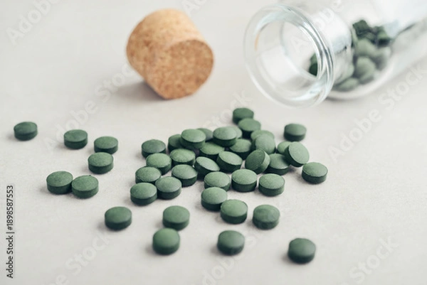 Obraz Close-up green spirulina pills