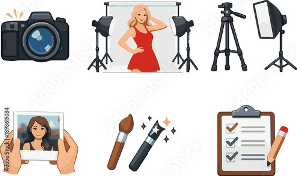 Obraz Vector icons of photo studio session elements.
