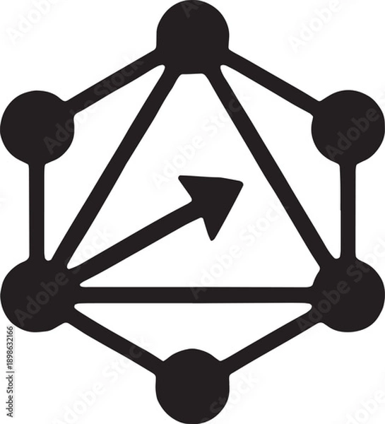 Obraz A geometric hexagon containing a triangular node network, representing the graph data structure and flexible query language of GraphQL APIs, tech vector icon