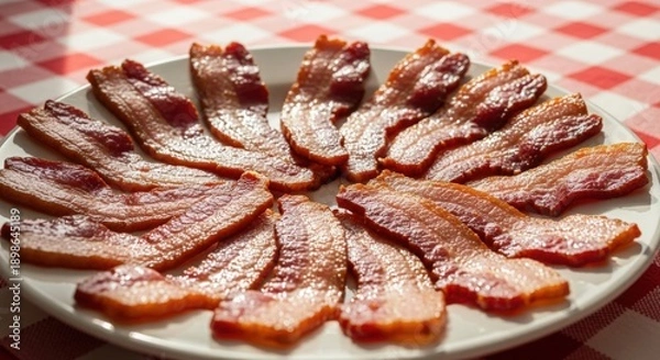 Obraz Crispy Bacon Strips Plated for Breakfast
