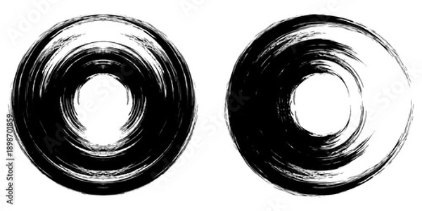 Obraz Black grunge round shapes. Brush strokes frames elements, frames for design. Vector isolated on white background.