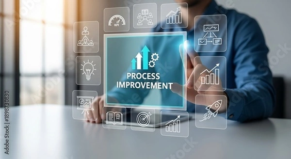 Obraz Business Process Improvement Concept with Digital Optimization Icons