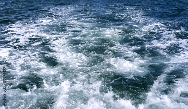 Obraz Seafaring: Stern wave of a small excursion and fishing boat on the Kattegat Sea