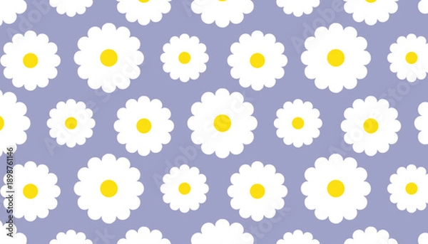 Obraz Seamless White Daisy  Wildflower Pattern, Retro Floral Vector Background.
