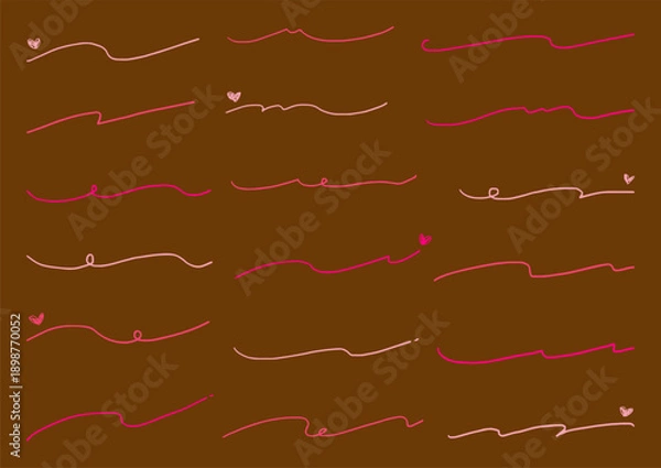 Obraz ハート付きピンクの手描き罫線セット　チョコレートのようなかわいいライン素材