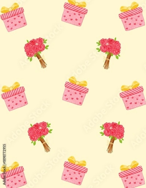 Obraz Pink gift boxes and Rose bouquets pattern