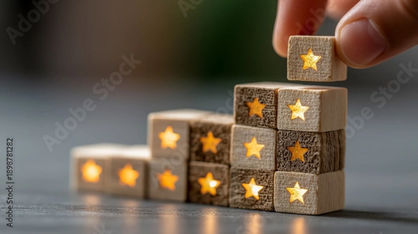 Obraz レビュー評価を積み上げる成長イメージ、五つ星の強化