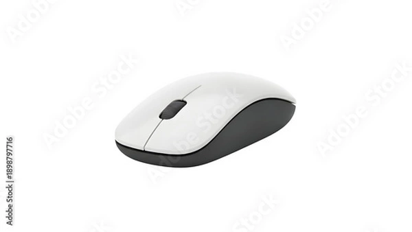 Obraz Wireless computer mouse in white and black, isolated on transparent background