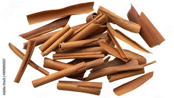 Obraz Broken cinnamon sticks isolated image on transparent background