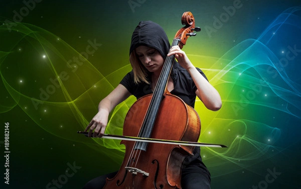 Fototapeta Cellist with colorful fabled concept