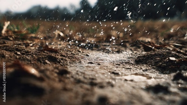 Obraz Raindrops falling on soil