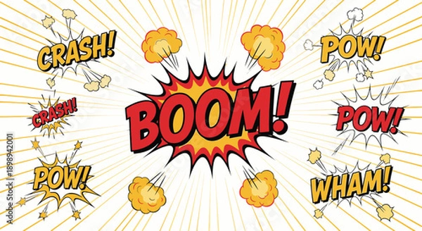 Obraz Comic book explosion with boom and pow words
