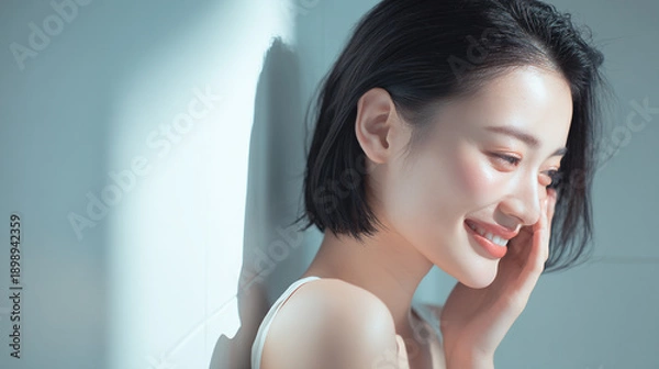 Obraz 健康的で透明感のある美しい肌の笑顔の女性