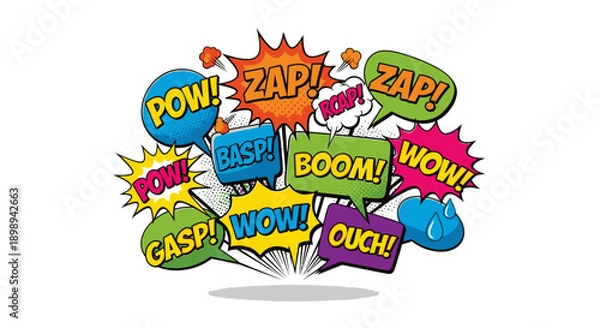 Fototapeta comic book explosion with colorful speech bubbles