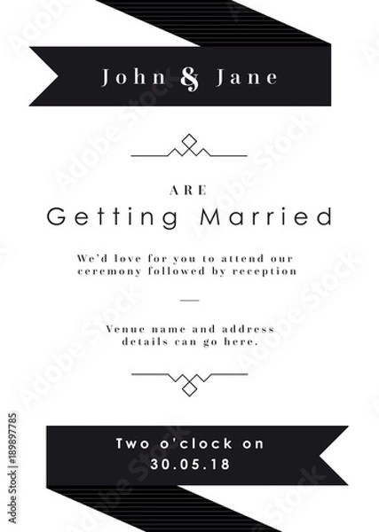 Obraz Wedding invitation Black ribbon theme