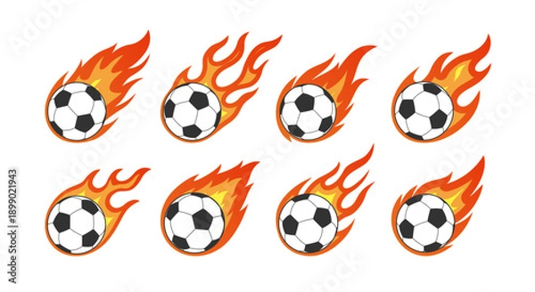 Obraz 燃えるサッカーボールのベクターアイコンセット｜炎・スポーツ・スピード表現