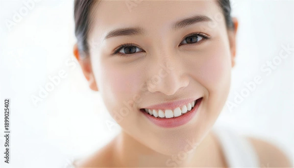 Obraz 白い歯を見せてニッコリ笑う若い日本人女性のアップ