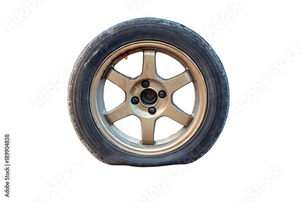 Fototapeta Flat tire isolated from white background.