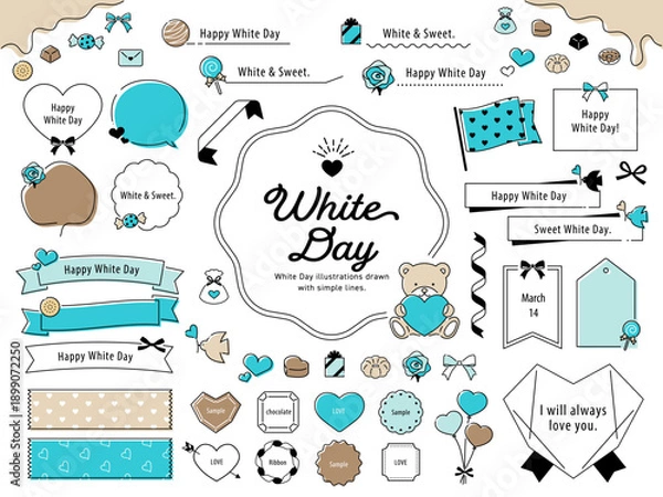 Obraz 線で描いたホワイトデーのシンプルなあしらい・フレームセット