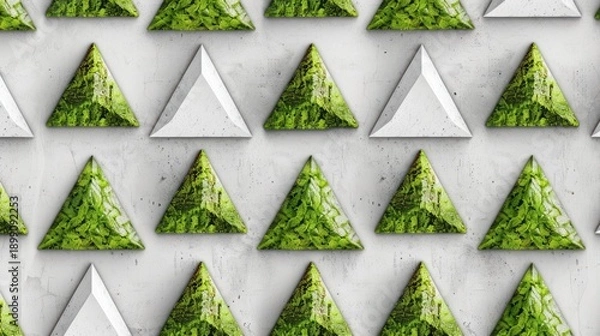 Obraz Green Moss Covered Triangular Decorative Wall Panels in Modern Interior Design