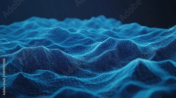 Obraz Blue low poly network landscape with abstract wavy surface