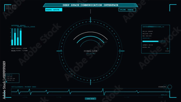 Obraz Futuristic deep space communication interface showing active signal lock and data stream