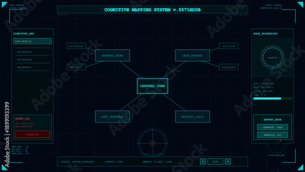Obraz Futuristic heads up display interface with cognitive mapping system and network structure