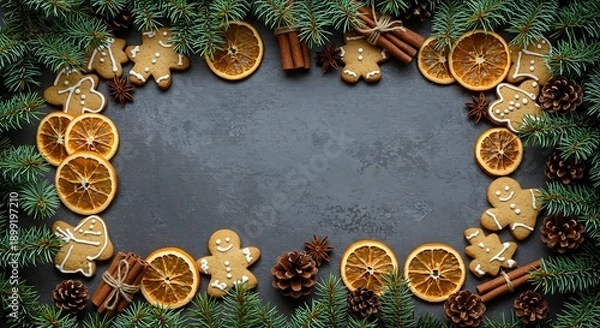 Obraz Warm Christmas Frame: Gingerbread, Citrus, & Pine