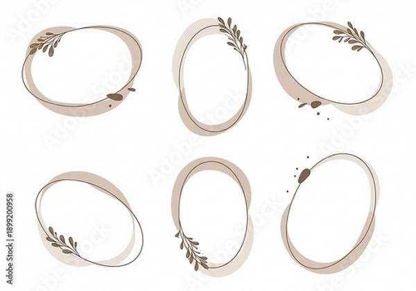 Obraz Elegant Botanical Oval Frames: Neutral Hues, Hand-Drawn Style