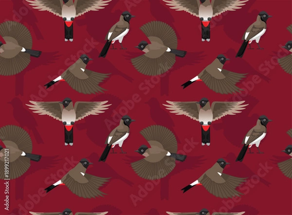 Obraz Red-Vented Bulbul Bird Seamless Background Wallpaper Pattern