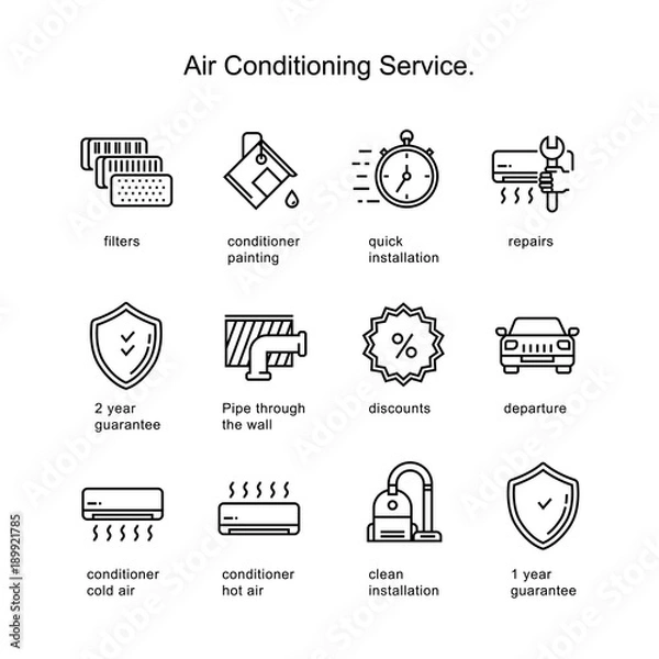 Obraz Air conditioner service. Line icons two pixels stroke