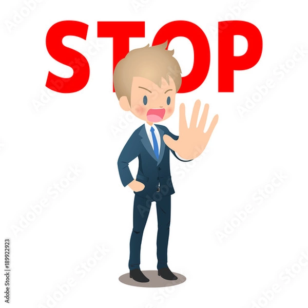 Fototapeta STOPを促すスーツ姿の若い男性ビジネスマン