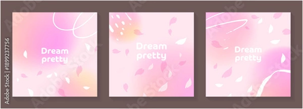 Obraz Pink Sakura Petals Floating Dreamy Gradient Background Set