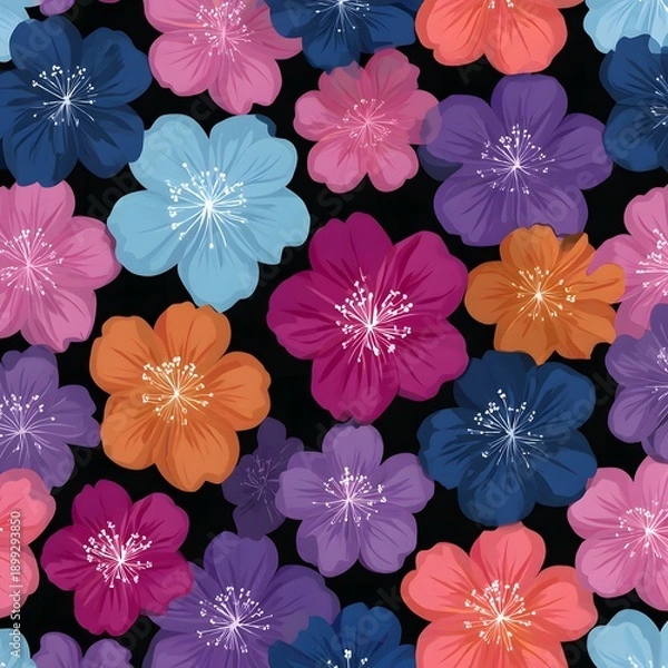 Obraz Seamless floral pattern with stylized flat design blossoms