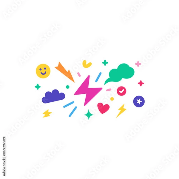Obraz Colorful graphic elements and lightning bolt on transparent background