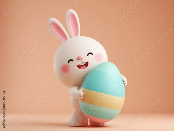Obraz Cute Easter Bunny Holding Colorful Egg