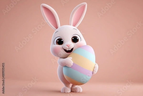 Obraz Cute Easter Bunny Holding Colorful Egg